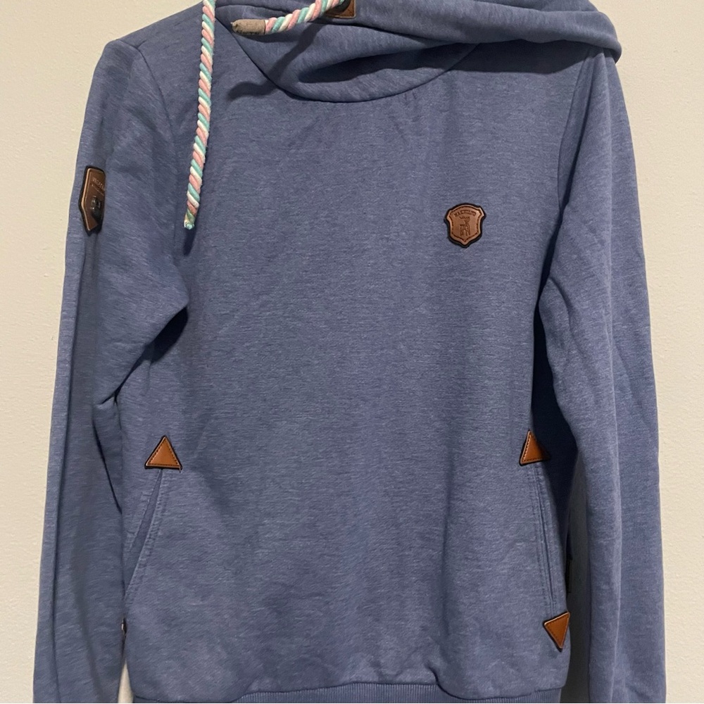 Naketano Fleece Hoodie Sweatshirt Blue Heavyweight Pullover Cowl, Size Large - Picture 3 of 5